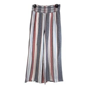 Style Me Pants Women's Large Blue Striped Linen Blend Wide Leg Beachy